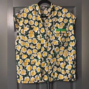 DVF Nylon Packable Yellow Poppy Short Sleeve Hooded Vest women’s XXS